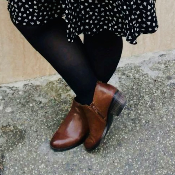 Cognac Distressed Leather Short Ankle Bootie - Picture 5 of 8